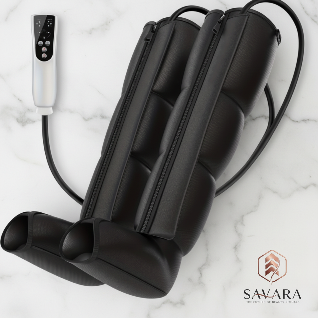 Air massager premium hero photo with Savara logo
