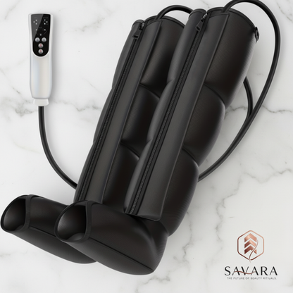 Air massager premium hero photo with Savara logo