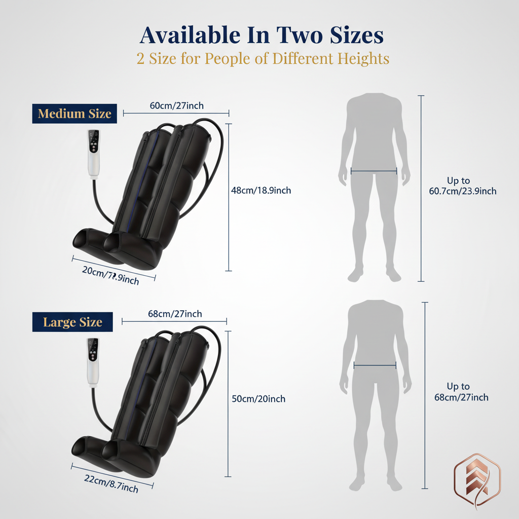 Air massager two sizes chart with Savara logo
